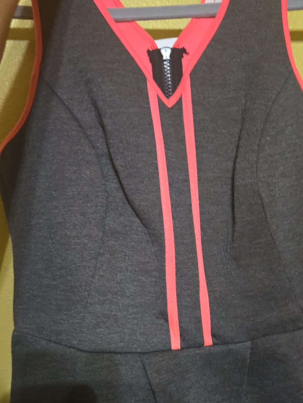 Sugarlips Dark Gray V-Neck Sweater with Coral Trim